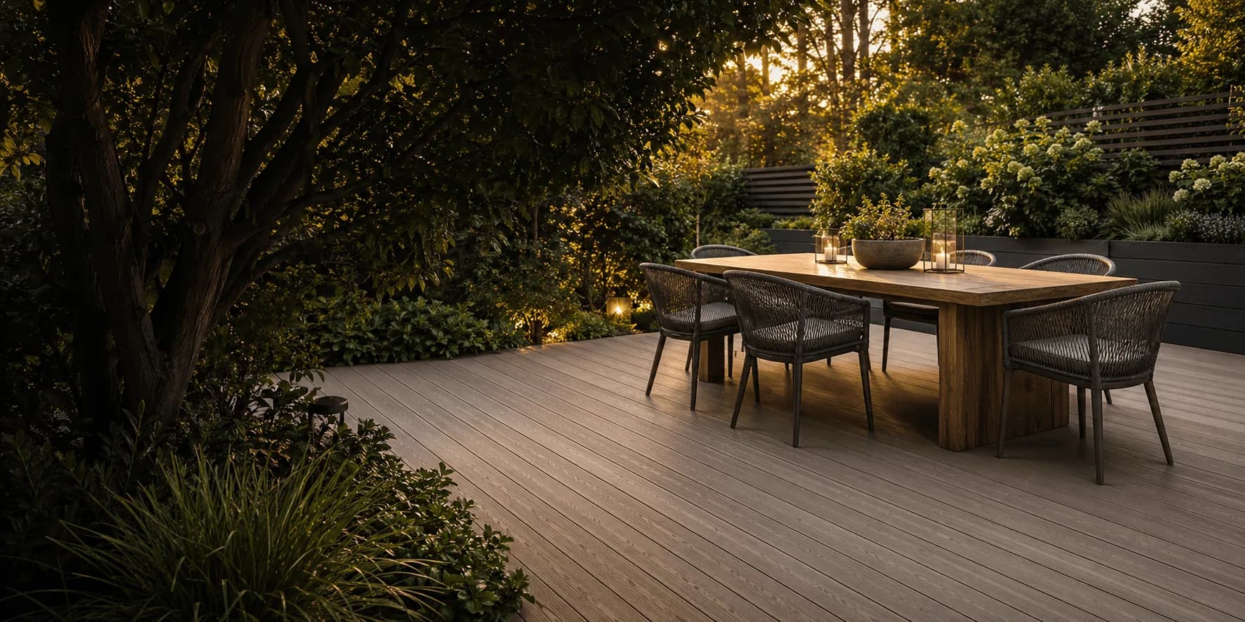 Outdoor limestone dining terrace